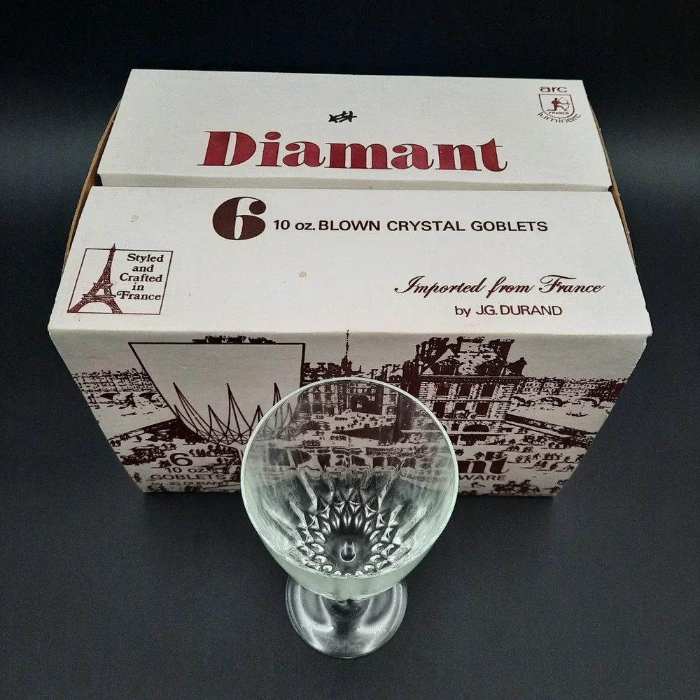 Vintage 10oz Crystal Wine‎ Glass Etched Fluted Stemware Elegant Dining Tableware